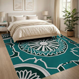 Traditional Persian Blue and Teal Teal Persian Mandala Area Rug