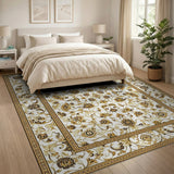 Gold and Silver Elegant Gold Floral Persian Area Rug
