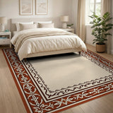 Cream Persian Rug with Ornate Terracotta Border