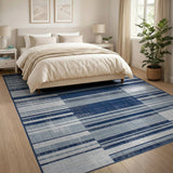 Blue and Teal Navy Grey Striped Geometric Area Rug
