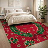 Festive Holly Wreath Red Area Rug
