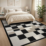 Modern Geometric Block Black White Area Rug