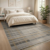 Neutral Beige Grey Plaid Woven Area Rug