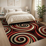 Abstract Area Red Hypnotic Red Swirl Abstract Area Rug
