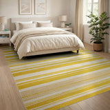 Yellow and Beige Striped Woven Area Rug