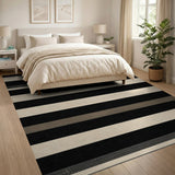 Bold Black Beige Striped Area Rug