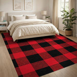 Rustic Farmhouse Bold Black Bold Red Black Buffalo Plaid Area Rug