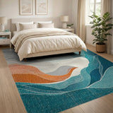 Teal Sea Turtle Abstract Wave Area Rug