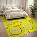 Vibrant Yellow Lemon Slice Fruit Pattern Area Rug