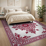 Red Traditional Persian Ornate Red Persian Area Rug with Floral Medallion