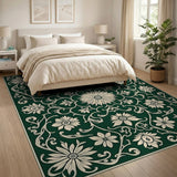 Ornate Emerald Green Floral Vintage Area Rug