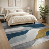 Modern Blue Teal Wave Geometric Area Rug
