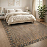 Tan Woven Grid Area Rug with Dark Border