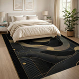 Black Gold Abstract Geometric Area Rug
