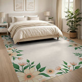 Peach Daisy Floral Border Area Rug