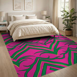 Vibrant Pink Green Zigzag Area Rug