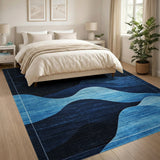 Layered Navy Blue Wave Abstract Area Rug