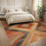 Vibrant Orange Geometric Southwestern Area Rug