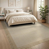 Coastal Beach Beige Woven Border Area Rug