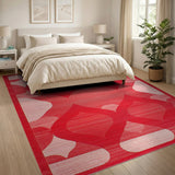 Bold Red Geometric Oval Area Rug
