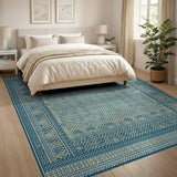Teal Ivory Geometric Heritage Rug