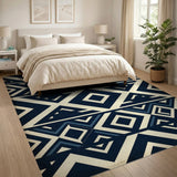 Blue and Teal Navy Blue Geometric Diamond Area Rug