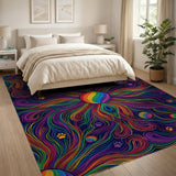 Rainbow Swirl Paw Print Abstract Area Rug