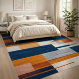 Geometric Modern Area Rug in Blue and Orange