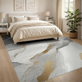 Grey Gold Marble Abstract Area Rug