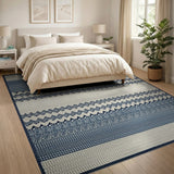 Navy Blue Coastal Wave Area Rug on Beige