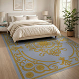 Ornate Gold Floral Light Grey Area Rug