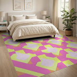 Vibrant Pink Yellow Geometric Diamond Area Rug