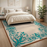 Blue and Teal Elegant Teal Floral Border Area Rug