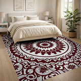 Intricate Red Mandala Floral Area Rug