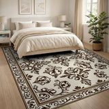 Ornate Beige Floral Damask Area Rug