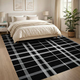 Black and White Geometric Modern Black White Plaid Check Area Rug