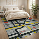 Yellow City Street Map Area Rug