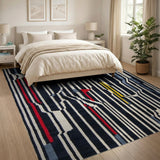 Bold Geometric Stripe Area Rug in Black with Red Yellow
