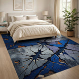 Shattered Blue Fractal Geometric Area Rug