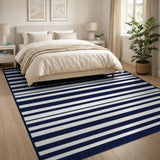 Navy and White Bold Striped Area Rug