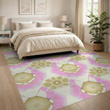 Blush Pink Gold Sunburst Geometric Rug