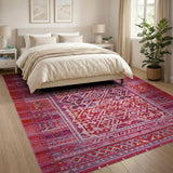 Red Vibrant Red Tribal Geometric Area Rug