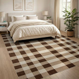 Brown Tan Plaid Checkered Farmhouse Rug