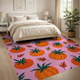 Cheerful Orange Pumpkins Pink Area Rug