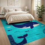 Whimsical Whale Ocean Kids Kids Cartoon Area Rug