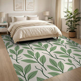 Green Leaves on Cream Area Rug