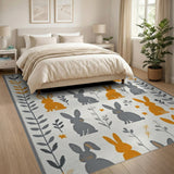 Playful Orange Grey Bunny Kids Area Rug