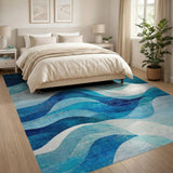 Coastal Beach Abstract Blue Teal Wave Area Rug