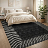 Bold Black White Geometric Border Rug