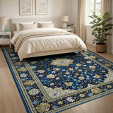 Navy Blue Traditional Persian Floral Area Rug